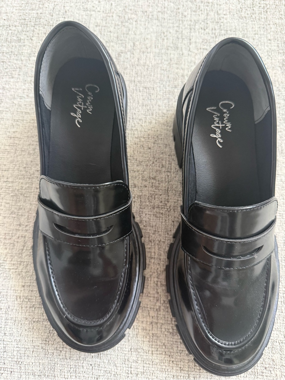 Crown Vintage Black Chunky Penny Loafers - Picture 4 of 5